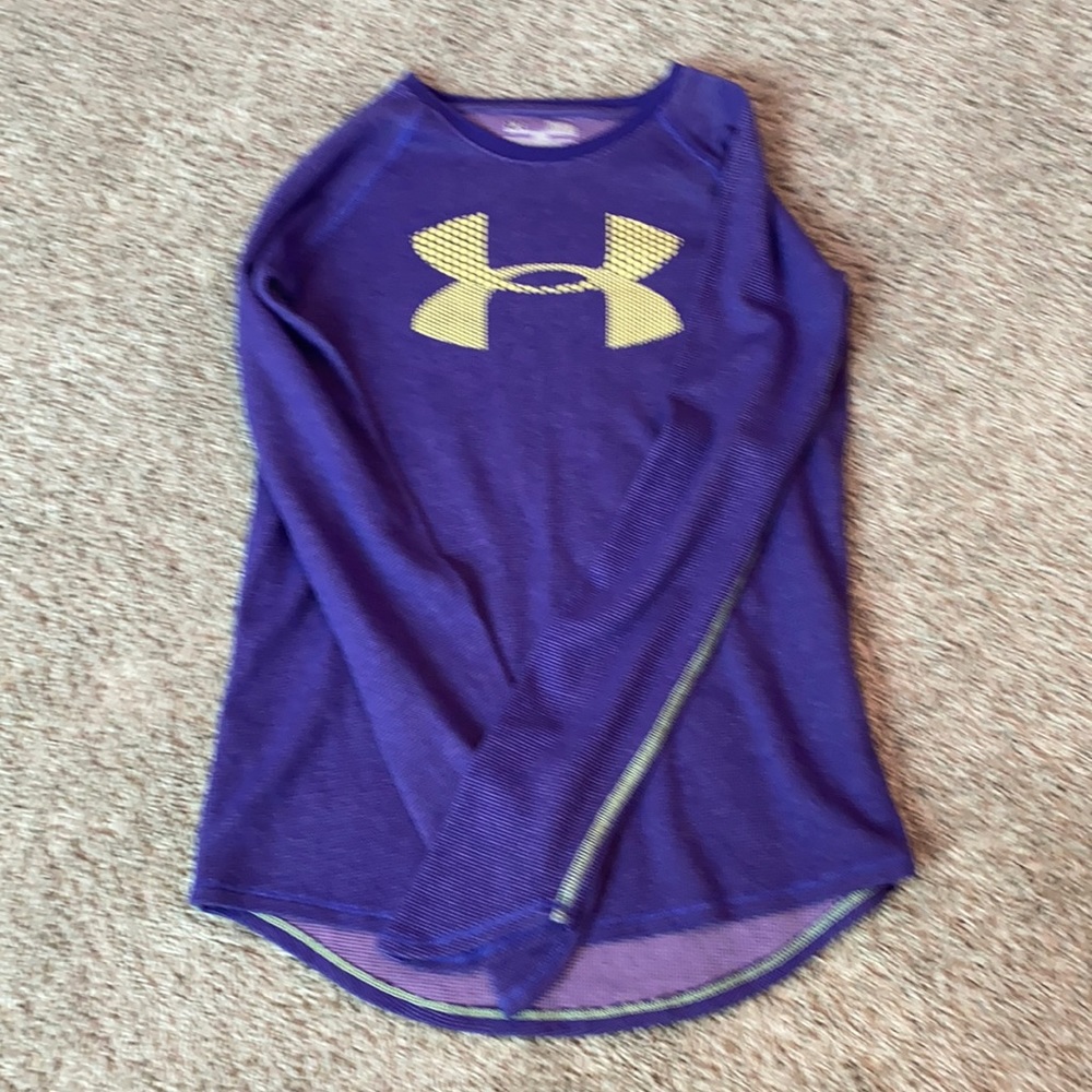 Purple and yellow Under Armor long sleeve athletic shirt